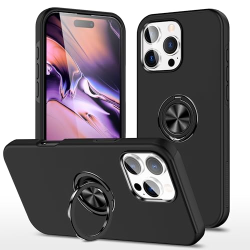 Yarxiawin Kompatibel für Apple iPhone 16 Pro Hülle Silikon Case Aesthetic Ringhalter Magnet, Handyhülle iPhone 16 Pro mit Ständer Schutzhülle Magnetisch Rotatable Zubehör (Schwarz) von Yarxiawin