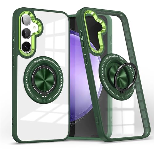 Yarxiawin Kompatibel für Samsung Galaxy S25 Hülle Silikon Case Magnetisch Ring Transparent Aesthetic, Kompatibel mit Magsafe Handyhülle Samsung S25 mit Ständer Schutzhülle (Grün) von Yarxiawin