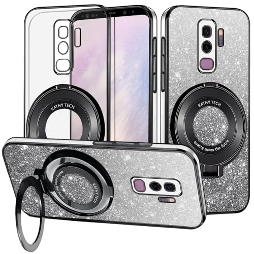 Yarxiawin Kompatibel für Samsung Galaxy S9 Plus Hülle Silikon Transparent Glitzer Magnetisch Aesthetic, Kompatibel mit Magsafe Handyhülle Samsung S9 Plus mit Ständer Schutzhülle (Schwarz) von Yarxiawin