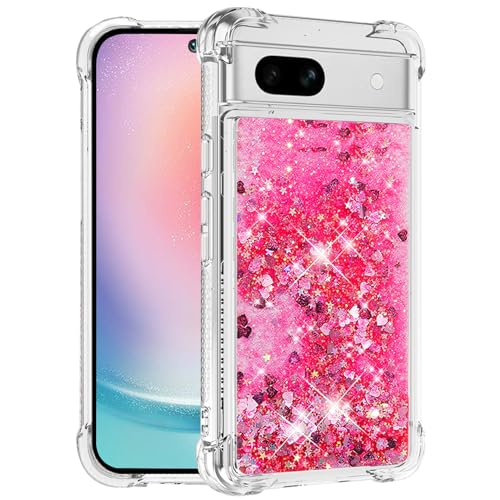 Yarxiawin Kompatibel mit Google Pixel 7a hülle Transparent Glitzer Aesthetic Glitter, Treibsand Handyhülle Google Pixel 7a Silikon Hülle Durchsichtig Schutzhülle Glitzer Clear Case (Rosa) von Yarxiawin