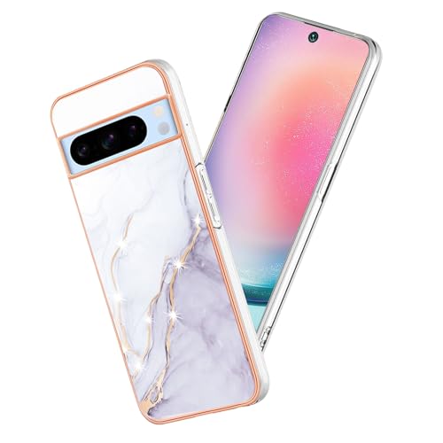 Yarxiawin Kompatibel mit Google Pixel 8 Pro hülle Silikon Aesthetic Stoßfeste Glitzer, Handyhülle Google 8 Pro Marmor Blumen Case, Schutzhülle Google Pixel 8 Pro Hülle Dünn Muster (Weiß) von Yarxiawin