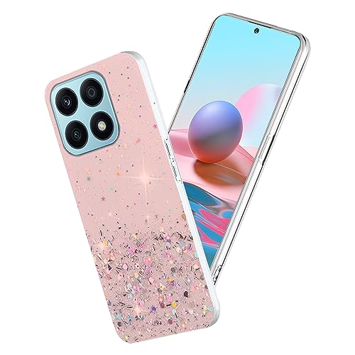 Yarxiawin Kompatibel mit Honor X8a hülle Transparent Glitzer Aesthetic Muster, Handyhülle Honor X8a Silikon Durchsichtig Dünn Cover, Schutzhülle Honor X8a Clear Case Silikonhülle (Rosa) von Yarxiawin