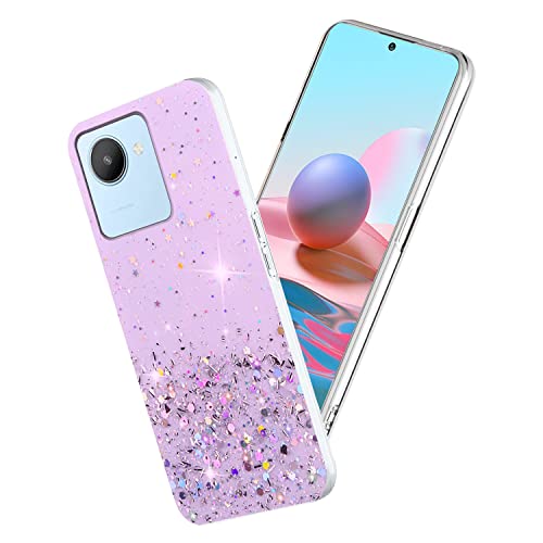 Yarxiawin Kompatibel mit Realme C30 hülle Transparent Glitzer Aesthetic Muster, Handyhülle Realme C30 Silikon Durchsichtig Dünn Cover, Schutzhülle Realme C30 Clear Case Silikonhülle (Lila) von Yarxiawin