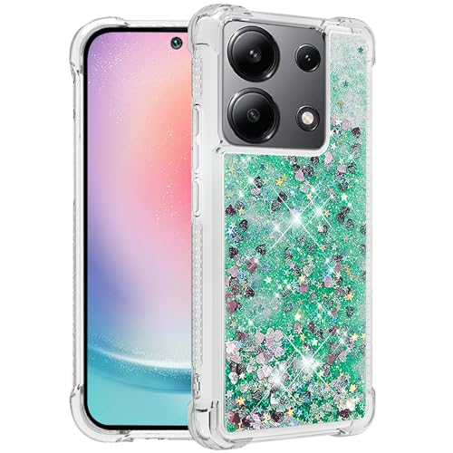 Yarxiawin Kompatibel mit Xiaomi Redmi Note 13 Pro 4G Hülle Transparent Glitzer Aesthetic, Treibsand HandyHülle Redmi Note 13 Pro 4G Silikon Hülle Durchsichtig SchutzHülle Clear Case (Grün) von Yarxiawin