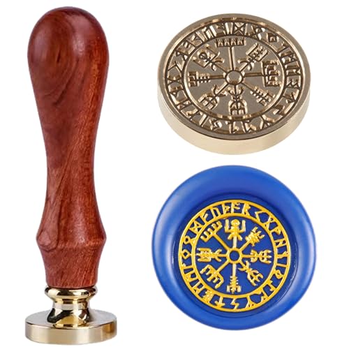 Vegvisir Viking Wachs-Siegel-Stempel Kompass Rune Spruch Siegel Wachsstempel Norse Runen Wachs-Siegel 25mm/1'' Vintage Original Siegel Stempelkopf mit Holzgriff von Ychostamp