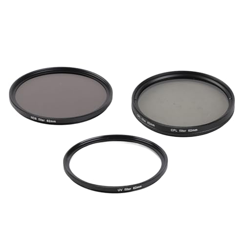 3-in-1 Kamerafilter-Set UV CPL ND8 Optisches Glas Aluminiumlegierung Anti-Fingerabdruck DSLR-Objektivfilter mit Aufbewahrungsbox für Fotografie ND8 CPL UV-Filter (62mm) von Yctze