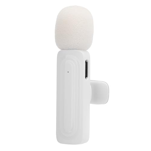 Yctze Noise Reduction Lavalier Mikrofon Wiederauf Ladbare 13H mit 20M Range Clip auf Mic für Smartphones Kameras 4 Windschutz Scheibe 2,4 GHz (White) von Yctze