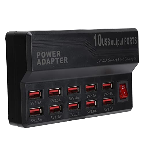 Yctze USB Fast 10 Port 12A Schnellladestation Power Hub Strip Plug Dock Kompatibel mit Telefonen und Tablets Lade Power Hub Strip Plug Dock Kompatibel mit P (10-Port-europäischer von Yctze