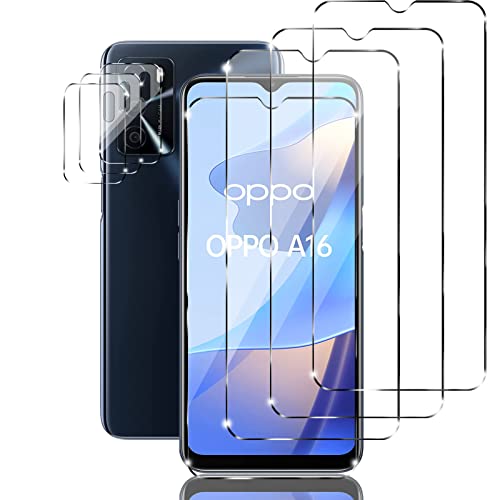 Ydiciv 3+3 Stück Schutzfolie für Oppo A16 Panzer Schutz Glas, 3 Stücke panzerfolie und 3 Stücke Kamera Glas, 9H Härte, HD Klar Schutzglas, No-Bubble, für Oppo A16 von Ydiciv