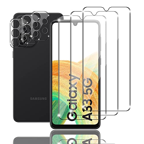 Ydiciv 3+3 Stück Schutzfolie für Samsung Galaxy A33 5G Panzer Schutz Glas, 3 Stücke panzerfolie und 3 Stücke Kamera Glas, 9H Härte, HD Klar Schutzglas, No-Bubble, für Samsung Galaxy A33 5G von Ydiciv