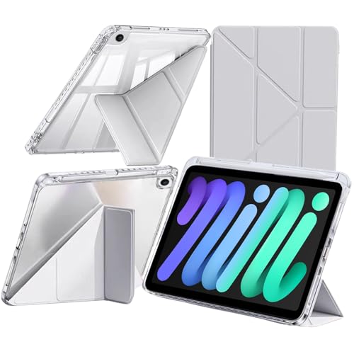 YeaQuelior Hülle für iPad Mini 7 Hülle 2024 A17 Pro, iPad Mini 6 Hülle 2021, 8,3 Zoll, Multi-Winkel Ständer, mit Bleistifthalter, Unterstützt Pencil Pro/USB-C (Grau) von YeaQuelior