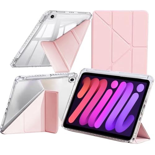 YeaQuelior Hülle für iPad Mini 7 Hülle 2024 A17 Pro, iPad Mini 6 Hülle 2021, 8,3 Zoll, Multi-Winkel Ständer, mit Bleistifthalter, Unterstützt Pencil Pro/USB-C (Rosa) von YeaQuelior