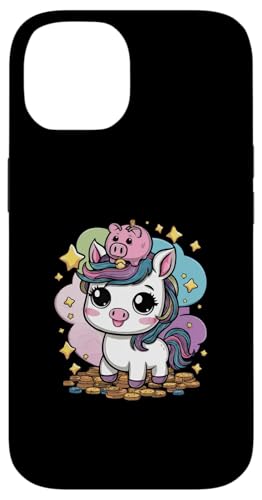 Hülle für iPhone 14 Cooles Kawaii Einhorn mit Sparschwein von !!!Yeah Einhorn Designz