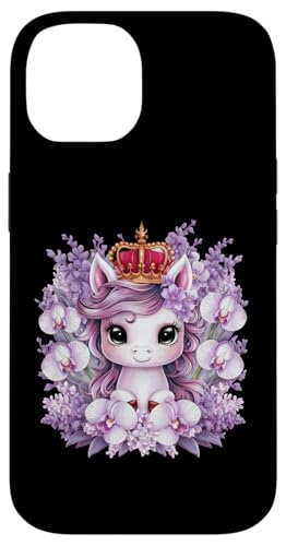 Hülle für iPhone 14 Kawaii Einhorn mit Orchideen und Flieder von !!!Yeah Einhorn Designz