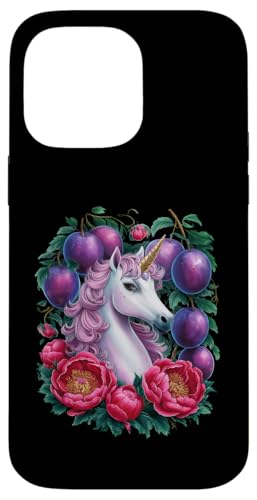 Hülle für iPhone 14 Pro Max Kawaii Einhorn mit Pflaumen und Blumen von !!!Yeah Einhorn Designz