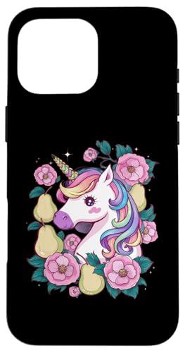 Hülle für iPhone 16 Pro Max Kawaii Einhorn mit Birnen & Blumen von !!!Yeah Einhorn Designz