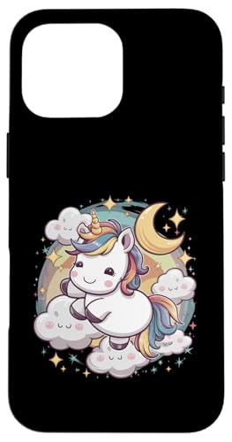 Hülle für iPhone 16 Pro Max Kawaii Einhorn mit Wolken, Mond und Sternen von !!!Yeah Einhorn Designz