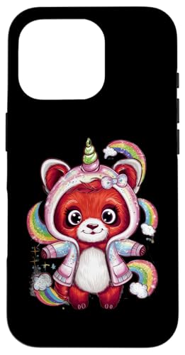 Hülle für iPhone 16 Pro Roter Einhorn Panda von !!!Yeah Einhorn Designz