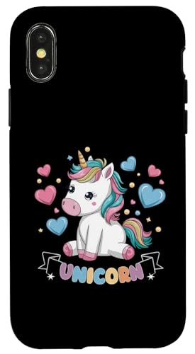 Hülle für iPhone X/XS Niedliches Kawaii Einhorn mit Herzen von !!!Yeah Einhorn Designz