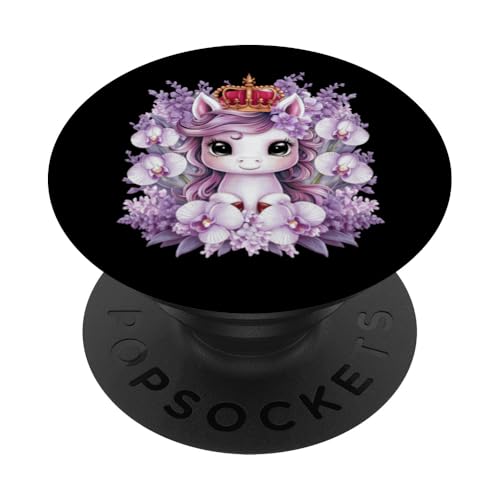 Kawaii Einhorn mit Orchideen und Flieder PopSockets Klebender PopGrip von !!!Yeah Einhorn Designz