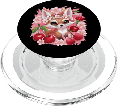 Cartoon Kawaii Fuchs mit Kirschen und Sakura Kirschblüten PopSockets PopGrip für MagSafe von !!!Yeah Fuchs Designz