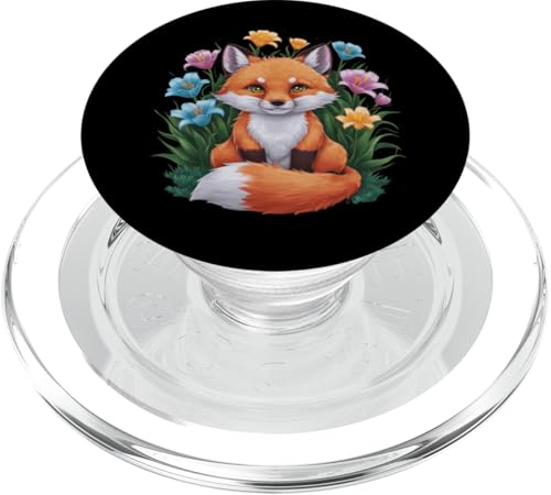 Cartoon Kawaii Fuchs mit farbenfrohen Lillien PopSockets PopGrip für MagSafe von !!!Yeah Fuchs Designz