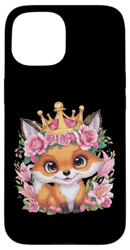 Hülle für iPhone 15 Cartoon Kawaii Fuchs mit Krone, Rosen und Lillien von !!!Yeah Fuchs Designz