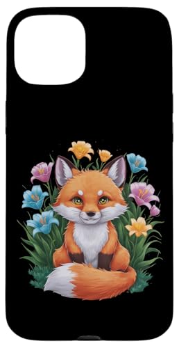 Hülle für iPhone 15 Plus Cartoon Kawaii Fuchs mit farbenfrohen Lillien von !!!Yeah Fuchs Designz