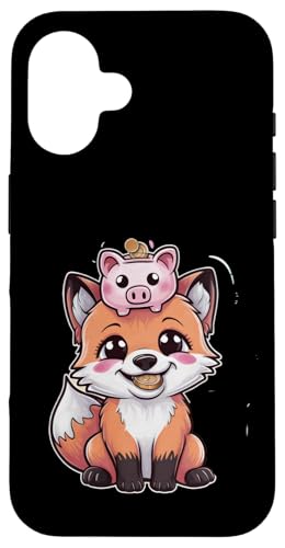 Hülle für iPhone 16 Kawaii Fuchs im Cartoon Stil mit Sparschwein von !!!Yeah Fuchs Designz