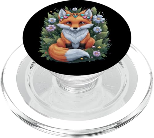 Kawaii Fuchs mit farbenfrohen Blumen und schöner Krone PopSockets PopGrip für MagSafe von !!!Yeah Fuchs Designz