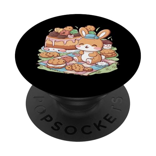 Cartoon Kawaii Hase mit Keksen und Kuchen PopSockets Klebender PopGrip von !!!Yeah Hase Designz