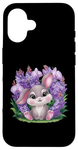 Hülle für iPhone 16 Kawaii Hase mit Orchideen und Flieder von !!!Yeah Hase Designz