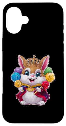 Hülle für iPhone 16 Plus Kawaii Hase mit Krone und Lutschern von !!!Yeah Hase Designz