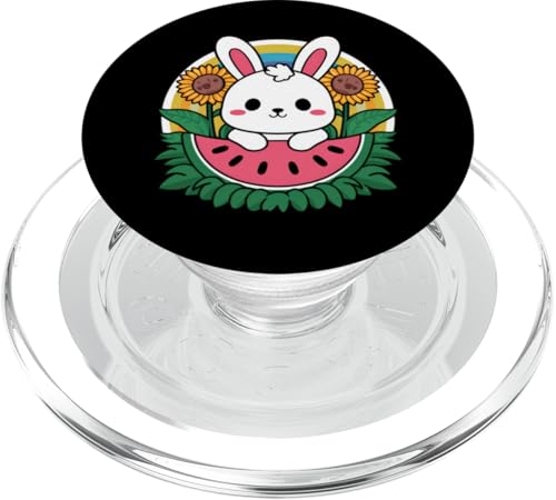 Kawaii Hase mit Sonnenblume und Wassermelone PopSockets PopGrip für MagSafe von !!!Yeah Hase Designz