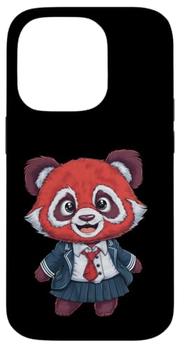 Hülle für iPhone 14 Pro Roter Kawaii Panda trägt Schuluniform von !!!Yeah Panda Designz