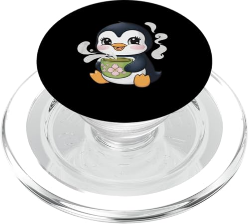 Cartoon Kawaii Pinguin mit grünem Tee PopSockets PopGrip für MagSafe von !!!Yeah Pinguin Designz