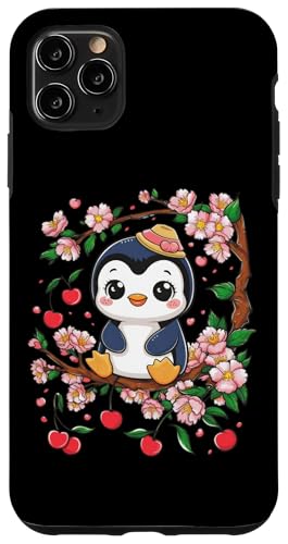 Hülle für iPhone 11 Pro Max Süßer Kawaii Pinguin mit Kirschen und Sakura Kirschblüten von !!!Yeah Pinguin Designz