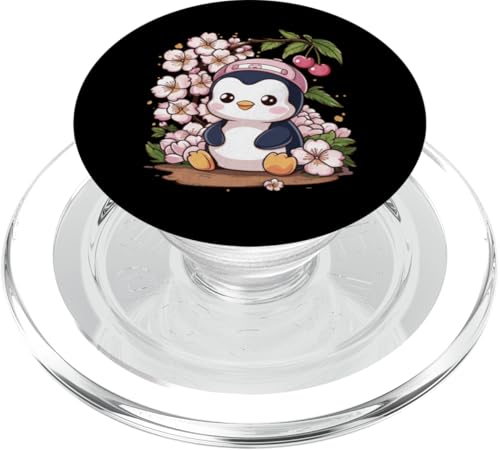 Süßer Kawaii Pinguin mit Kirschen und Sakura Kirschblüten PopSockets PopGrip für MagSafe von !!!Yeah Pinguin Designz