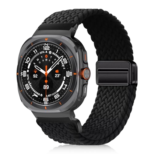 YealRed Nylon Armband für Samsung Galaxy Watch Ultra 47mm, Magnetische Schnalle Ersatzbänder, Geflochtenes Herren Damen Ersatzband Uhrenarmband Kompatibel mit Galaxy Watch Ultra (Schwarz) von YealRed