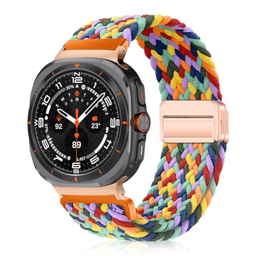 YealRed Nylon Armband für Samsung Galaxy Watch Ultra 47mm, Magnetische Schnalle Ersatzbänder, Geflochtenes Herren Damen Ersatzband Uhrenarmband Kompatibel mit Galaxy Watch Ultra (W Bunt) von YealRed