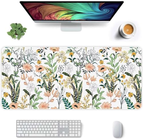 Groß Gaming Mauspad XXL,Mousepad 900x400x3mm,Pflanzen Blumen Mauspad Vernähte Kanten WassXerdicht Anti-Rutsch Mousepad für PC,Laptop Verbessert Präzision und Geschwindigkei von Yeecer