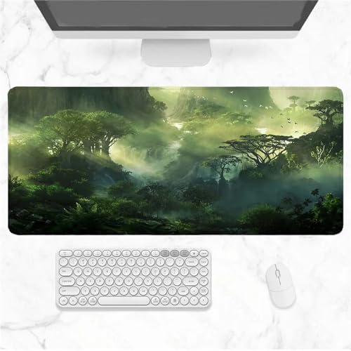 Yeecer Gaming Mauspad,Groß Mousepad XXL 900x400x2mm,Schreibtisch Protector Matte mit Anti-Rutsch Basis,Mouse Pad wasserdicht und langlebig für Gaming,Büro,Zuhause (Fantasie Wald Grün von Yeecer