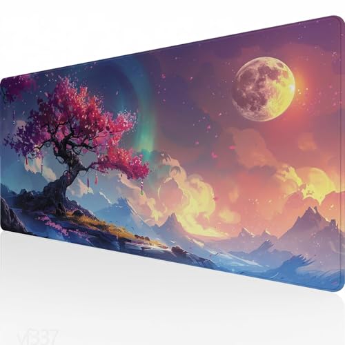 Mauspad XXL 700x300x3mm,Gaming Mauspad Baum Mousepad Groß,Schreibtisch Unterlage Mond Motiv,WassXerdicht Desk Mat,Mouse Pad mit Vernähte Kanten,Verbessert Präzision und Geschwindigkeit,Geschenk YF-337 von Yeefion