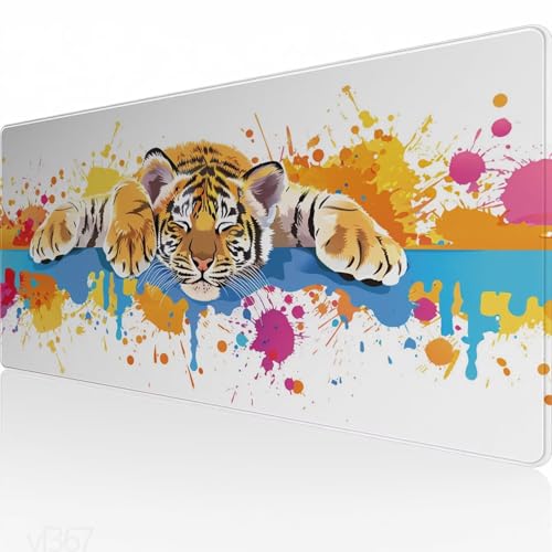 Mauspad XXL 800x300x3mm, Gaming Mauspad Farbe Mousepad Groß, Schreibtisch Unterlage Tiger Motiv, WassXerdicht Desk Mat, Mouse Pad mit Vernähte Kanten, Verbessert Präzision und Geschwindigkeit YF-367 von Yeefion