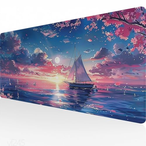 Mauspad XXL 800x300x3mm,Gaming Mauspad grau Mousepad Groß,Schreibtisch Unterlage Segelboot Motiv,WassXerdicht Desk Mat,Mouse Pad mit Vernähte Kanten,Verbessert Präzision und Geschwindigkeit YF-245 von Yeefion