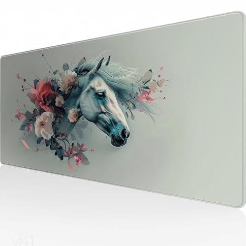 Mauspad XXL 900x400x3mm, Gaming Mauspad Pferd Mousepad Groß, Schreibtisch Unterlage Blume Motiv, WassXerdicht Desk Mat, Mouse Pad mit Vernähte Kanten, Verbessert Präzision und Geschwindigkeit YF-41 von Yeefion