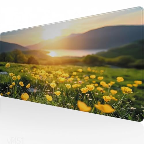 Mauspad XXL 900x400x3mm,Gaming Mauspad Sonnenaufgang Mousepad Groß,Schreibtisch Unterlage Blume,WassXerdicht Desk Mat,Mouse Pad mit Vernähte Kanten,Verbessert Präzision und Geschwindigkeit YF-451 von Yeefion