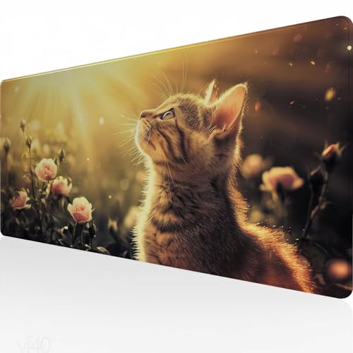 XXL Mauspad Katze, Gaming Mauspad, Mousepad Sonnenaufgang, Verlängertes Mauspad 1600x800x3mm, rutschfeste Gummibasis, Tischunterlage, Mouse Pad Wasserdicht & Langlebig für Gaming, Büro, Zuhause YF-40 von Yeefion