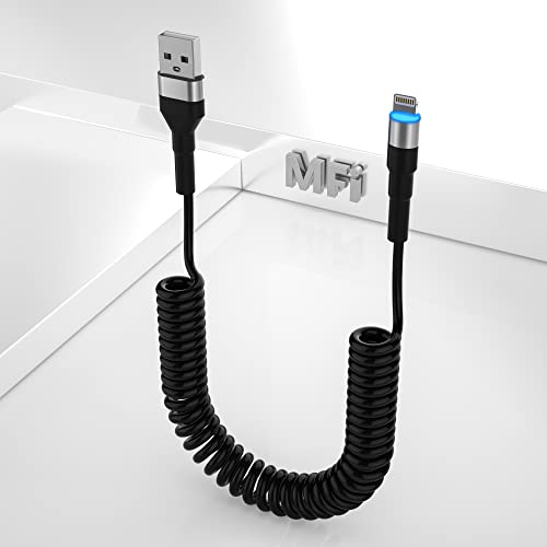 Lightning Kabel Spiralkabel mit Carplay & MFi, Apple Lightning auf USB Kabel, Spiralkabel iPhone Kabel Kurz von Yeemie
