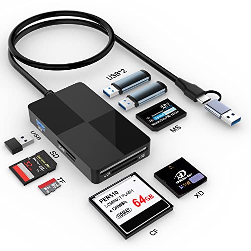 USB C USB 3.0 Multi-Kartenleser Hub,8 in 2 XD/SD/TF/CF/MS Speicherkartenleser Adapter mit 3 USB Hub,XD Kartenleser 5Gps High Speed Read 8 Ports gleichzeitig für Windows Mac OS Linux Android von Yeemie